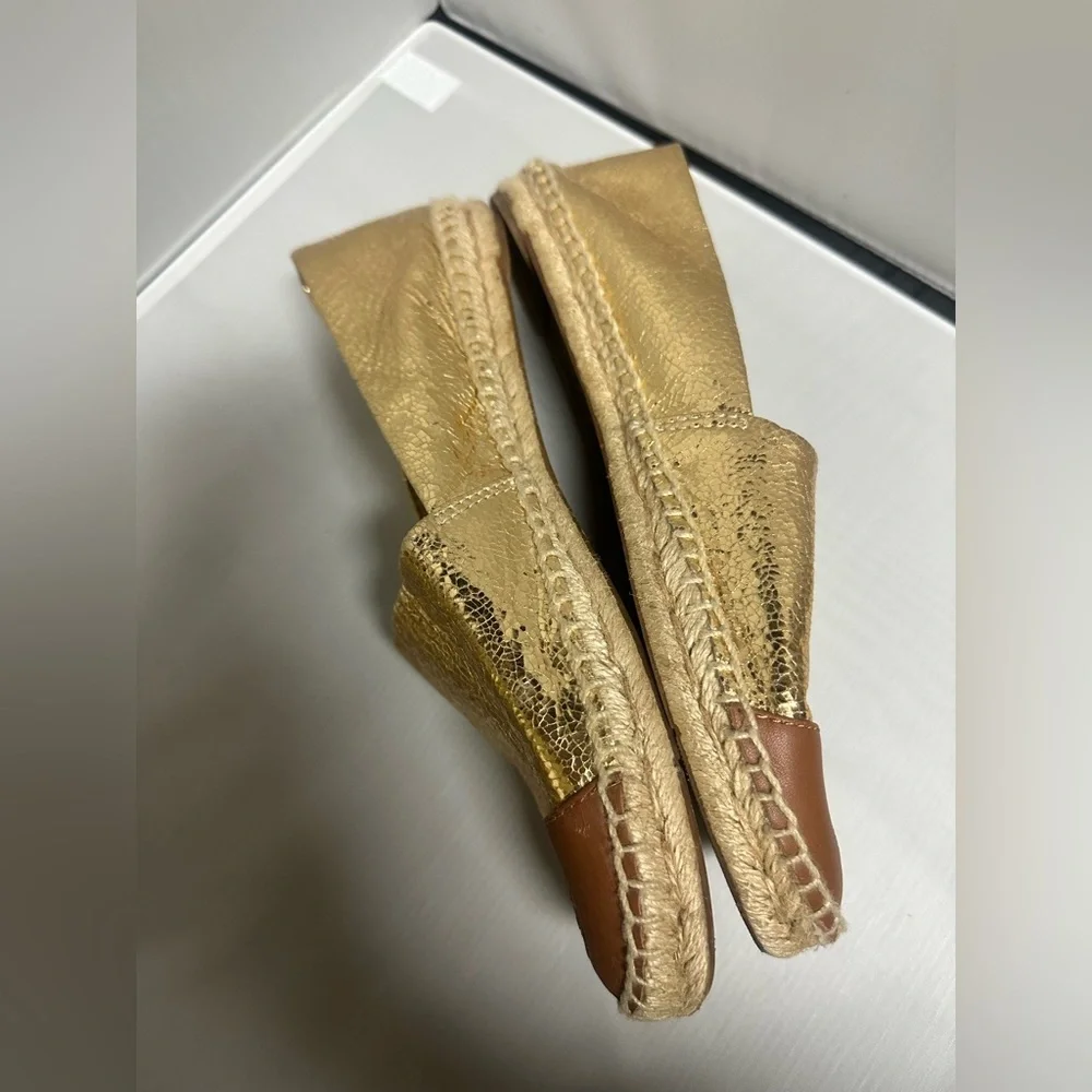 Tory Burch Metallic Gold and Tan Espadrilles
